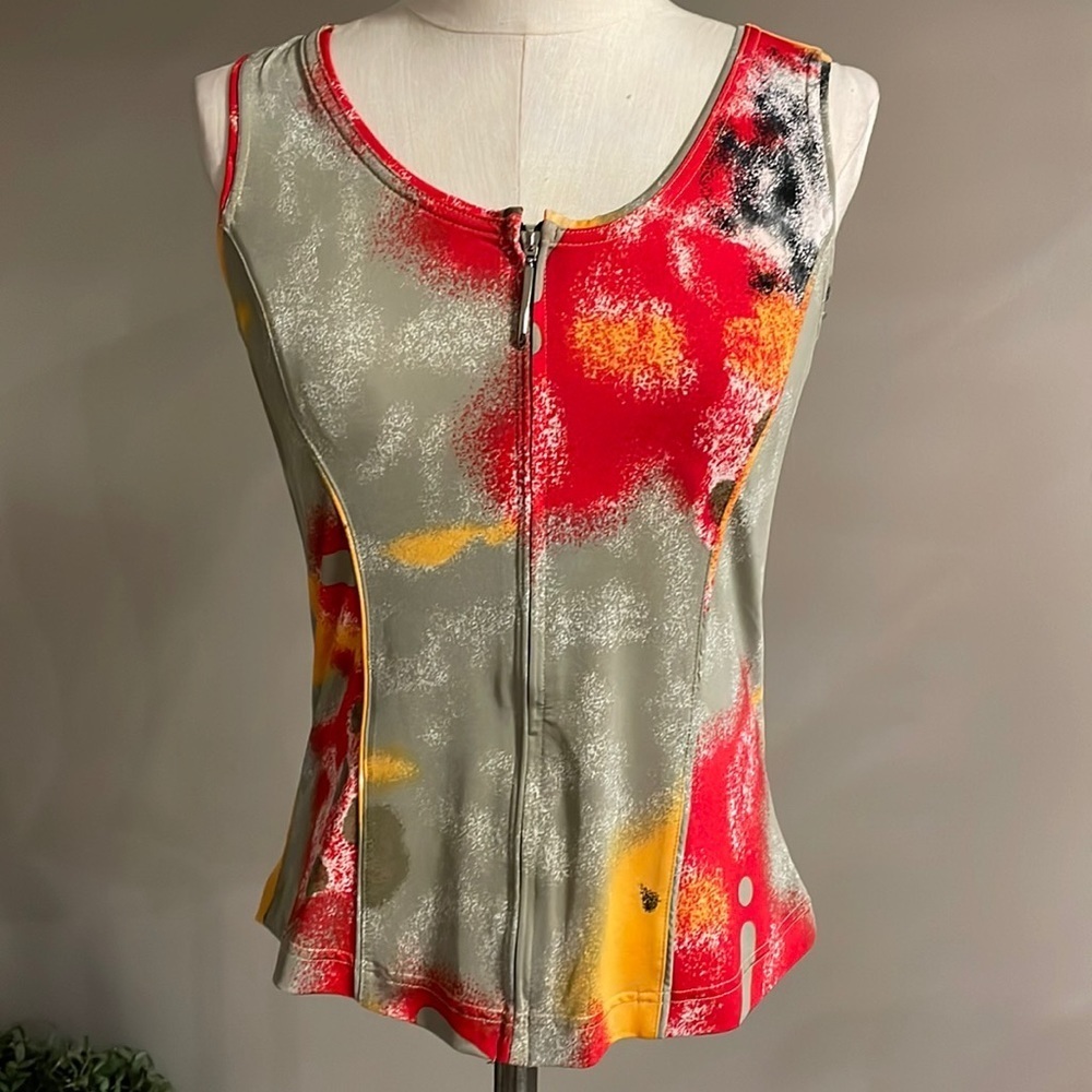 JAMIE SADOCK HUGGER stretch zip up TANK / top multi color haze LIKE NEW size S